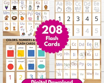 208 tarjetas imprimibles con el alfabeto, números, colores y formas (descarga digital)