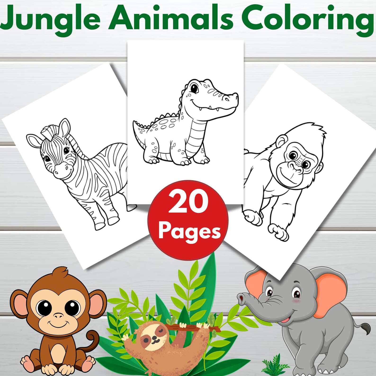 Jungle Animals Coloring Pages for Kids: 20 Printable Safari Animals PDF ...