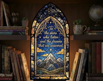 ACOTAR ブックヌック、耳を傾ける星々へ、叶えられる夢へ、ACOTAR の名言、ヴェラリスの夜の法廷、キャンドル付きファンタジー ブックヌック