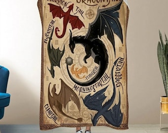 Manta Fourth Wing, manta de fantasía Dragon Tails, manta de dragón para amantes de los libros, regalo inspirado en Fourth Wing, manta para lectores de fantasía.
