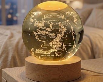 Op de vierde vleugel geïnspireerde kaart, vierde vleugellicht, nachtlampje boekenbibliotheek, nachtlampje kristallen bol, aangepast nachtlampje kristallen bol