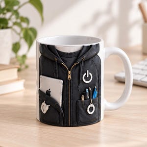 Taza de cerámica con capucha negra para programador, taza de café para desarrollador de software, regalo de soporte técnico de TI, estudiante de informática, botón de encendido