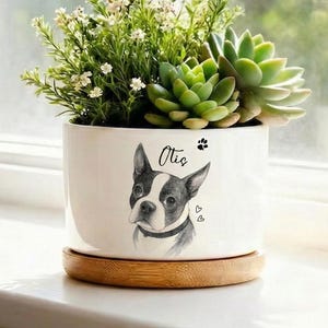 Maceta personalizada para perro, maceta con retrato de mascota, maceta de cerámica, maceta personalizada con foto de mascota, maceta conmemorativa para mascota, maceta para mascotas
