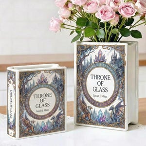 Jarrón de cerámica inspirado en el Trono de Cristal, jarrón con forma de libro, decoración de habitación, estantería para amantes de los libros, jarrón de flores de fantasía.