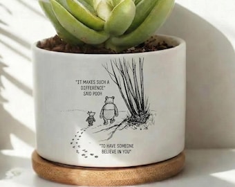 Maceta de agradecimiento, Maceta que marca la diferencia, Regalo de agradecimiento, Decoración de cerámica para el hogar, Macetas de Winnie the Pooh