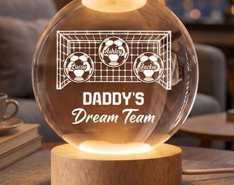 Custom Name Soccer Night Light for Dad, LED Acrylic Lamp, Daddy’s Dream Team Gift, Father’s Day Gift from Kids, Soccer Lover Ball Lamp