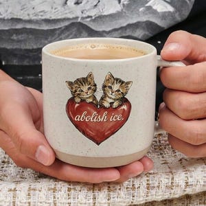Abolish ICE Mug, Abolish ICE Funny Cat, Activist Pottery Mug, Anti Ice Pottery Mug, Gift For Political Activist, Human Rights Mug