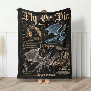 Fly Or Die-filt, Fourth Wing-inspirerad filt, Iron Flame-filt, Empyrean-serien, Onyx Storm Dragon-filt, Drakälskare-pläd