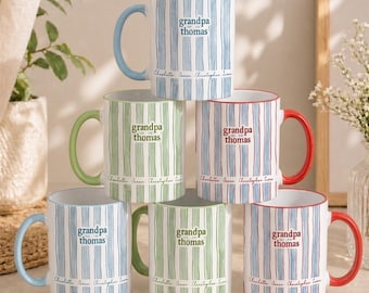 Taza de café personalizada para abuelo, taza de cerámica retro a rayas para abuelo, taza personalizada para papá, regalo del Día del Padre de parte de los hijos, regalo para un papá orgulloso