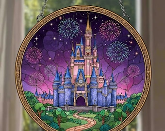 Disney Castle Strained Glass Suncatcher, Magic Kingdom Suncatcher, Disney Magical Kingdom Window Decor, Disneyland Suncatcher Decor