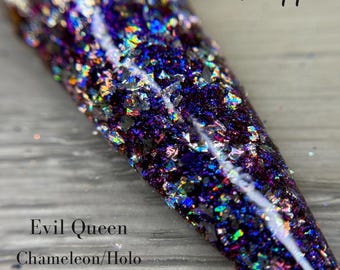 Holographic "Evil Queen" Dip Powder: Blue Purple Chameleon Flakes