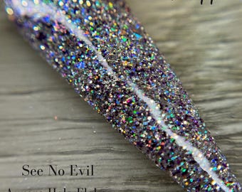 Holographic Flake Dip Powder with Glitter - "See No Evil"
