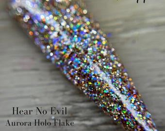 Holographic Flake Dip Powder with Glitter - "Hear No Evil"