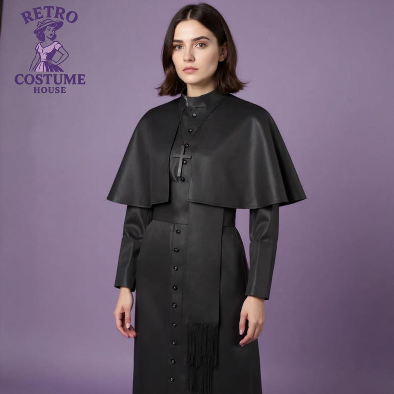 Gothic Priest Costume – Red Leather Clergy Outfit With Cross Necklace ...