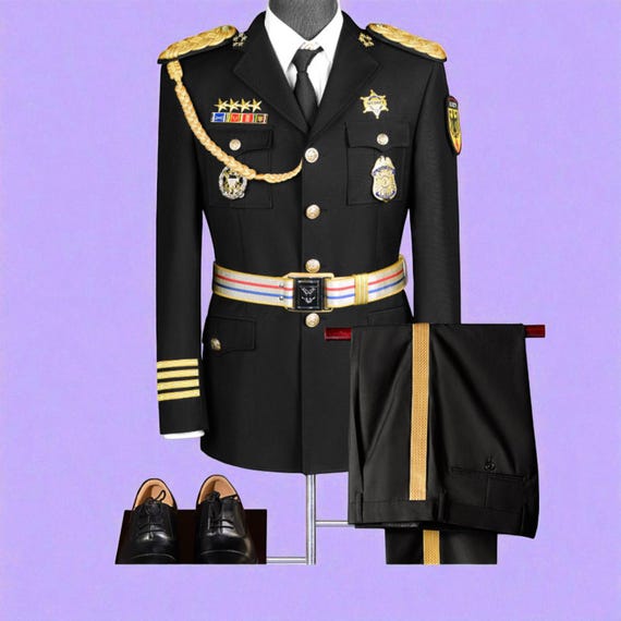 army dress black Men's Military Officer Costume – Ceremonial Uniform With Hat, Gold Details & Medals – Cosplay, Halloween Stage Outfit Size:14P *Authentic Design niao Blue Dress Black Heels