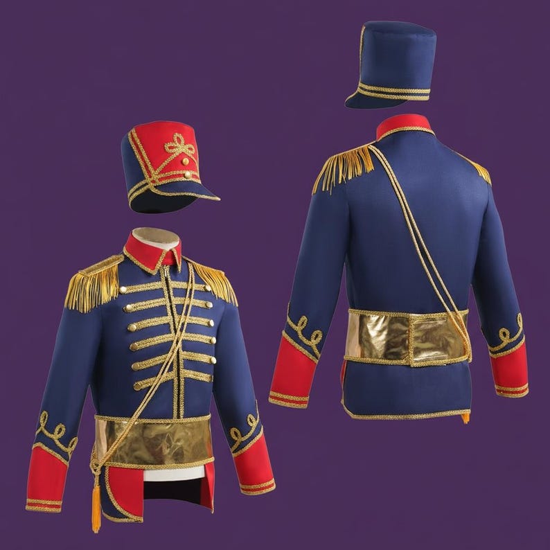 Professional Drum Major Costume | Men's Nutcracker Soldier Jacket | Gold Fringe Military Parade Uniform | Jacket + Hat image 10