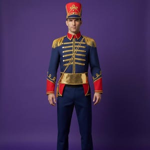 Professional Drum Major Costume | Men's Nutcracker Soldier Jacket | Gold Fringe Military Parade Uniform | Jacket + Hat image 9