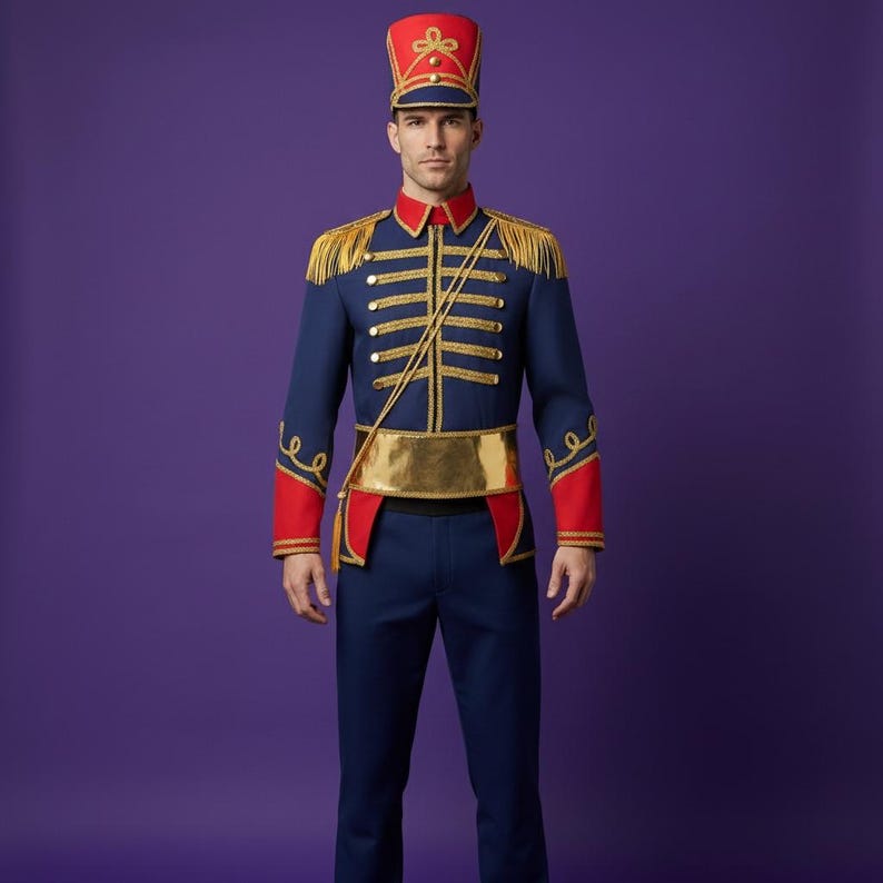 Professional Drum Major Costume | Men's Nutcracker Soldier Jacket | Gold Fringe Military Parade Uniform | Jacket + Hat image 9
