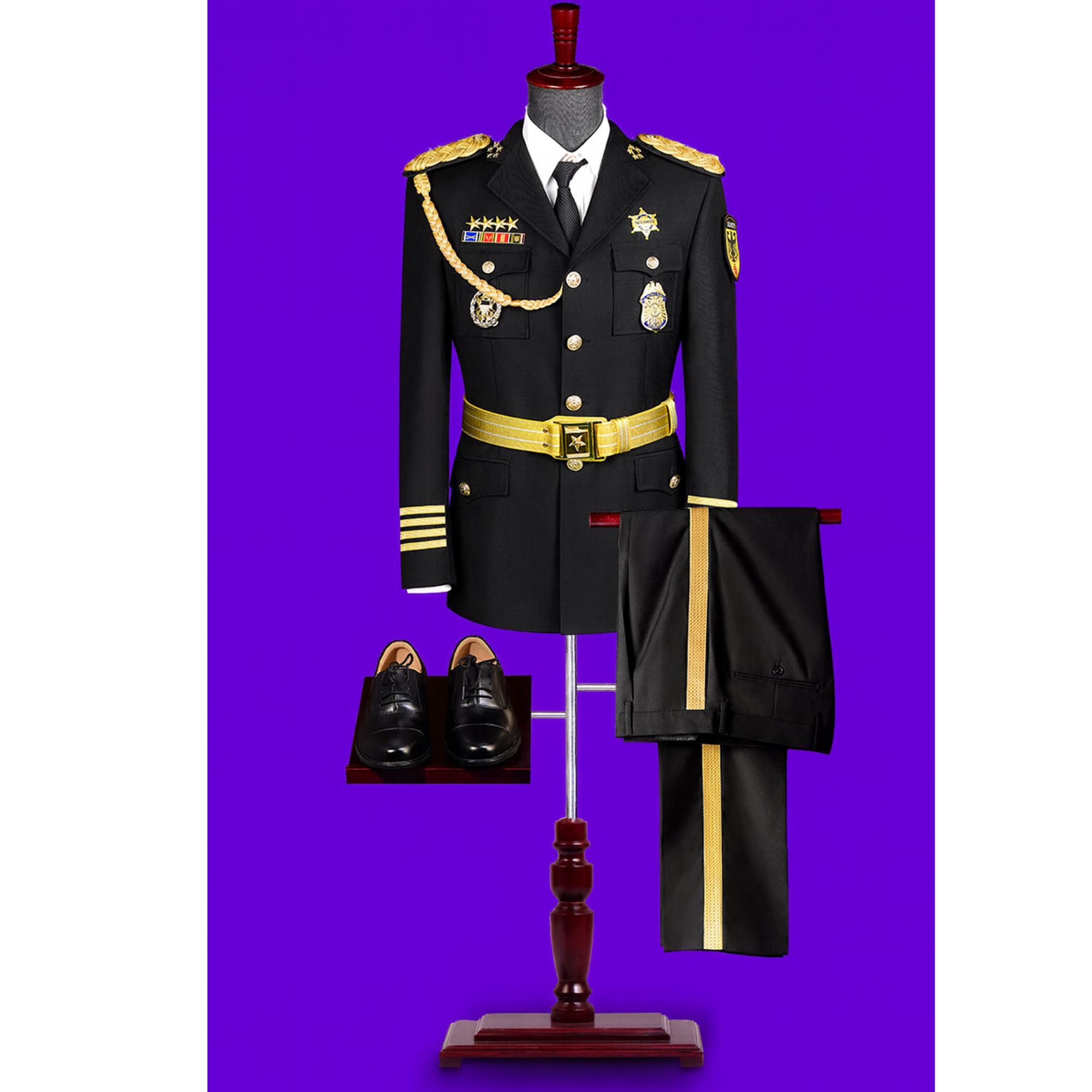 Men's Military Officer Costume - Black Ceremonial Uniform with Hat, Gold Details & Medals - Cosplay, Halloween Stage Outfit