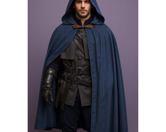 Medieval Hooded Cloak for Men | Renaissance Costume Cape | LARP Fantasy Knight Outfit | Cosplay Ranger Robe