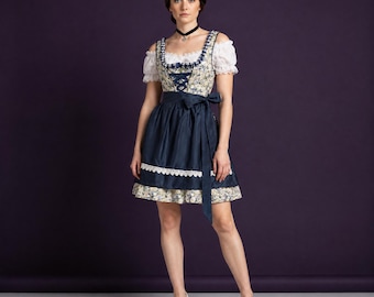 Blue Floral Dirndl Dress | Traditional Oktoberfest Costume for Women | Authentic Bavarian Alpine Outfit