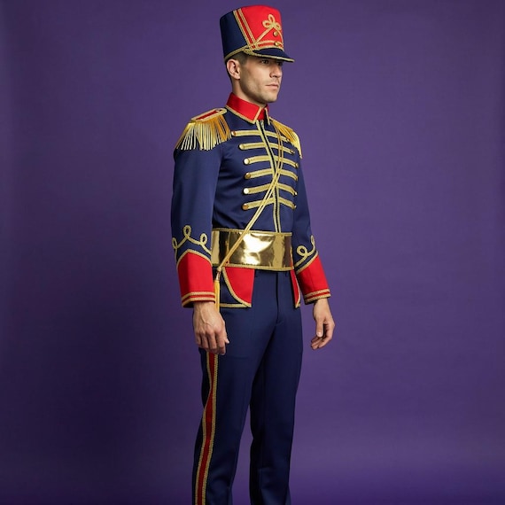 Professional Drum Major Costume | Men's Nutcracker Soldier Jacket | Gold Fringe Military Parade Uniform | Jacket + Hat