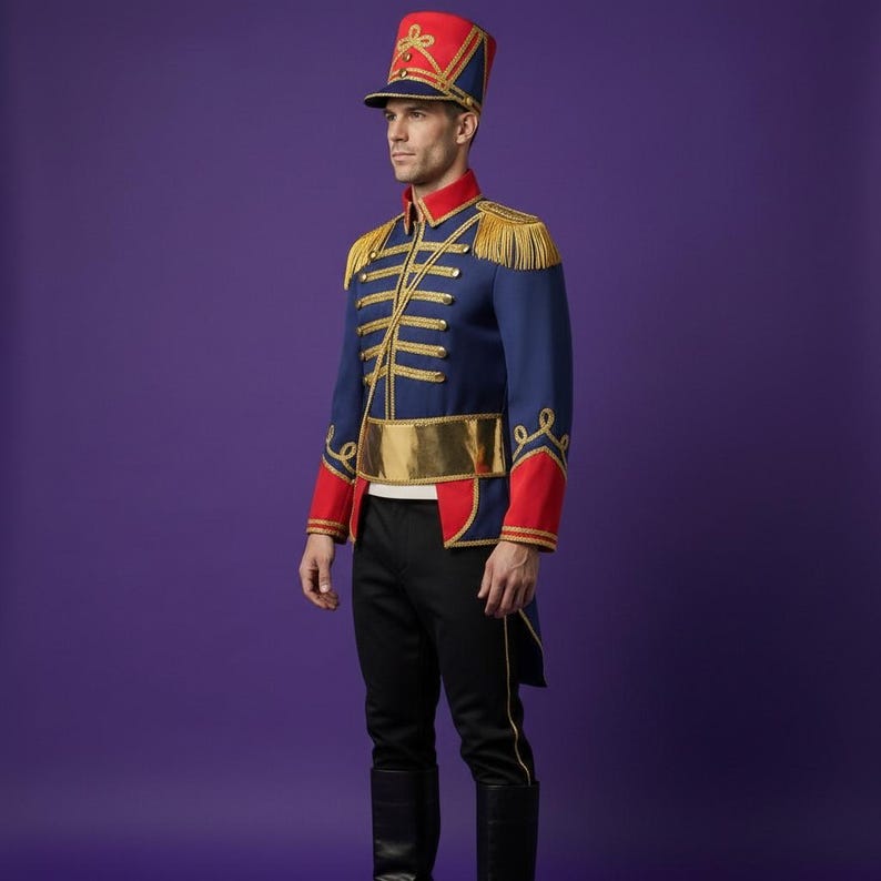 Professional Drum Major Costume | Men's Nutcracker Soldier Jacket | Gold Fringe Military Parade Uniform | Jacket + Hat image 8