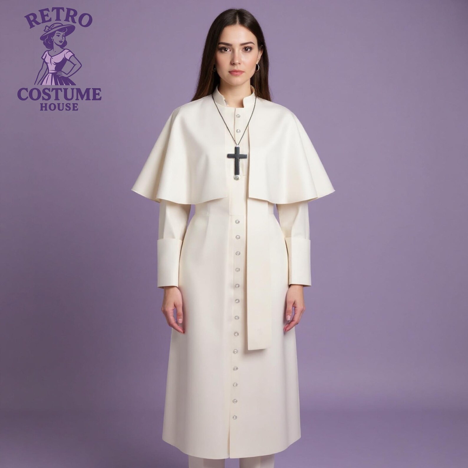 Gothic Priest Costume – Red Leather Clergy Outfit With Cross Necklace ...