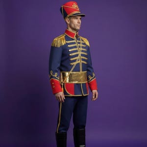 Professional Drum Major Costume | Men's Nutcracker Soldier Jacket | Gold Fringe Military Parade Uniform | Jacket + Hat image 6