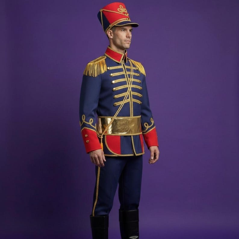 Professional Drum Major Costume | Men's Nutcracker Soldier Jacket | Gold Fringe Military Parade Uniform | Jacket + Hat image 6