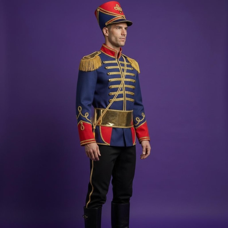 Professional Drum Major Costume | Men's Nutcracker Soldier Jacket | Gold Fringe Military Parade Uniform | Jacket + Hat image 4