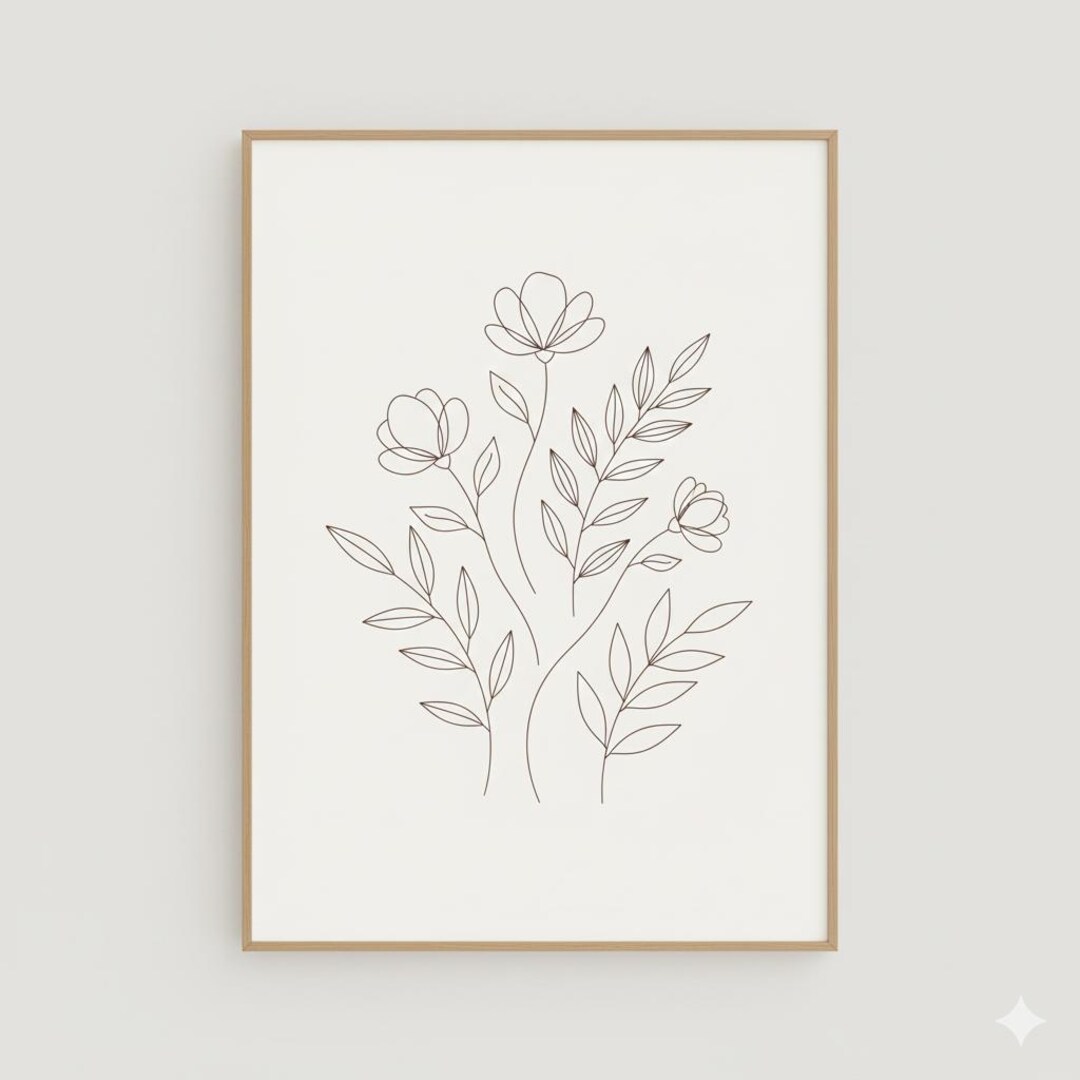 Minimal Floral Line Art Print | Modern Botanical Wall Decor (digital ...