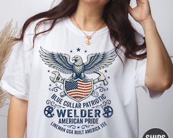 Blue Collar Patriotic Welder Shirt, Lineman USA Shirt, American Pride Shirt, USA 250 Shirt, Eagle Freedom Tee, Gift for Lineman