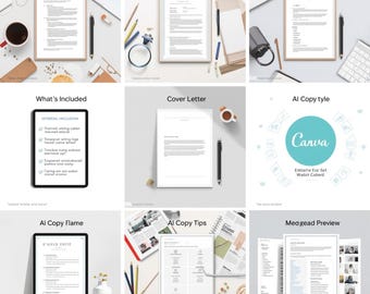 Canva-sjablonen voor AI-cv en brandingkit voor carrièrebranding voor zoeken naar een baan, LinkedIn-banner, sollicitatiebrief en biokaart