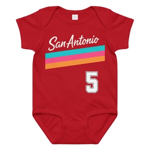 San Antonio Baby Onesie Fiesta Colors | Custom Name Jersey Onesie | Spurs Style Baby Outfit | Personalized Baby Gift | Castleito Back