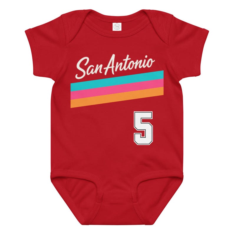 San Antonio Baby Onesie Fiesta Colors | Custom Name Jersey Onesie | Spurs Style Baby Outfit | Personalized Baby Gift | Castleito Back