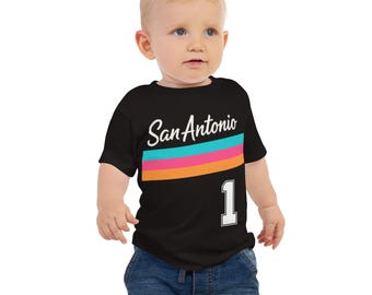 Custom Spurs Baby Shirt, Personalized San Antonio Basketball Baby Tee, Wembaby Shirt, Fiesta Basketball Baby Gift
