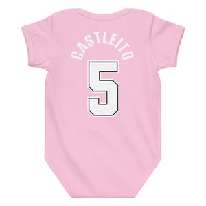 San Antonio Baby Onesie Fiesta Colors | Custom Name Jersey Onesie | Spurs Style Baby Outfit | Personalized Baby Gift | Castleito Back