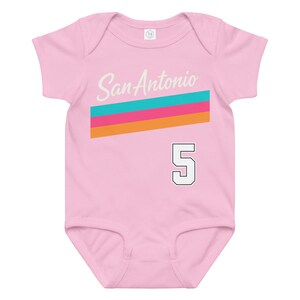 San Antonio Baby Onesie Fiesta Colors | Custom Name Jersey Onesie | Spurs Style Baby Outfit | Personalized Baby Gift | Castleito Back