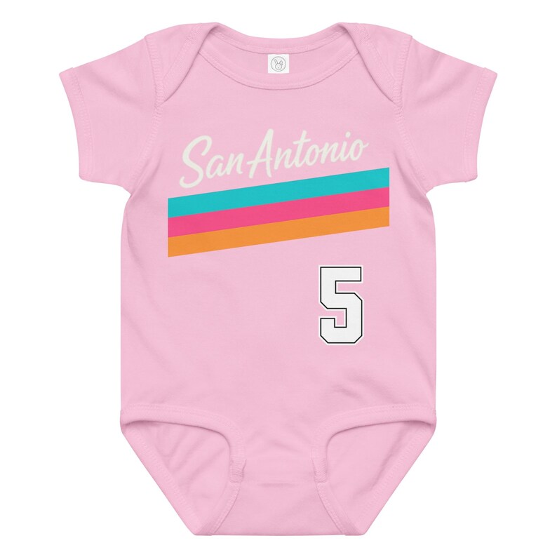 San Antonio Baby Onesie Fiesta Colors | Custom Name Jersey Onesie | Spurs Style Baby Outfit | Personalized Baby Gift | Castleito Back