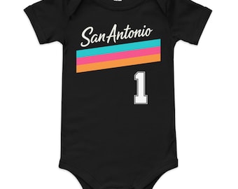 Wembanbaby San Antonio Basketball Baby Onesie, Fiesta Colors Babybody, Basketball Baby Outfit nr 1