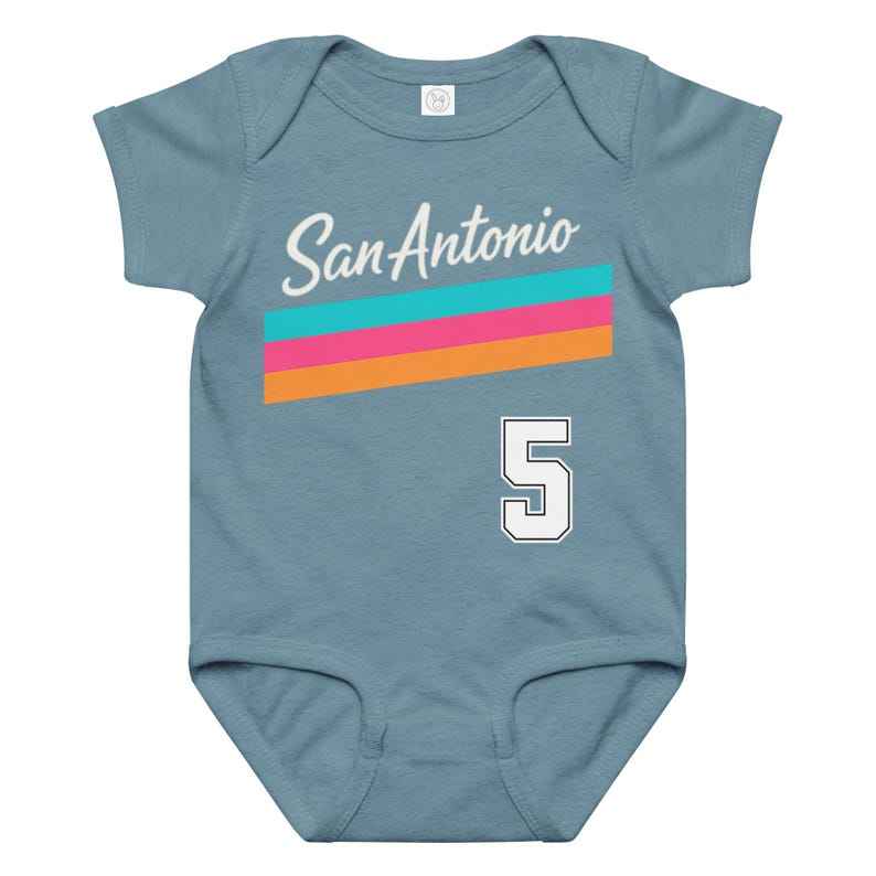 San Antonio Baby Onesie Fiesta Colors | Custom Name Jersey Onesie | Spurs Style Baby Outfit | Personalized Baby Gift | Castleito Back