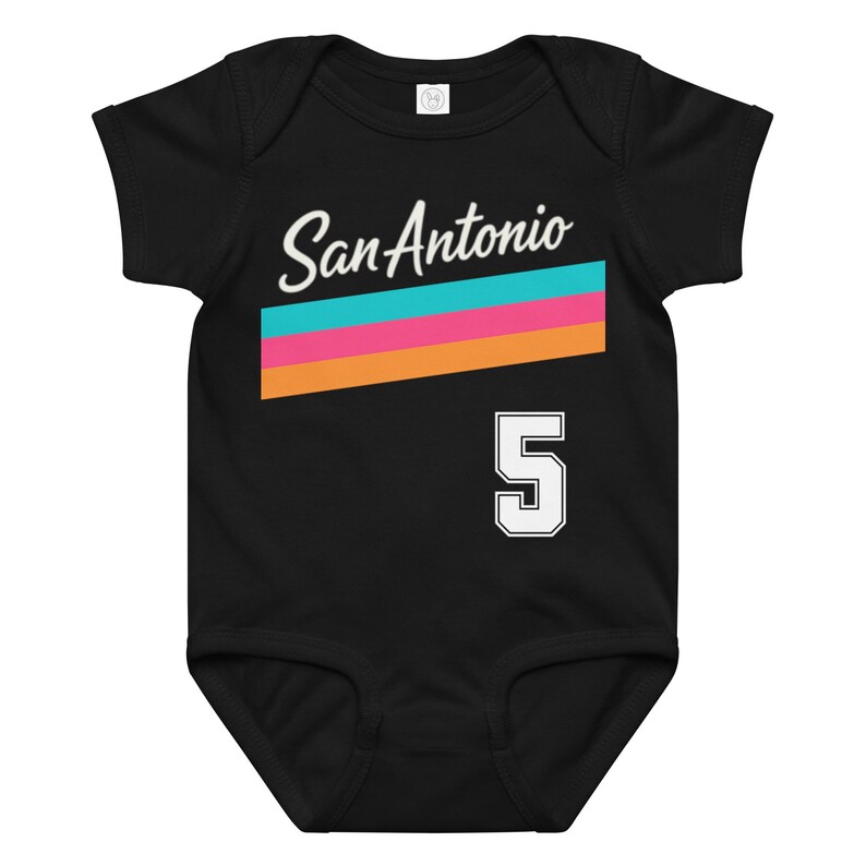 San Antonio Baby Onesie Fiesta Colors | Custom Name Jersey Onesie | Spurs Style Baby Outfit | Personalized Baby Gift | Castleito Back