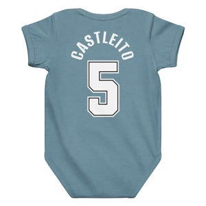 San Antonio Baby Onesie Fiesta Colors | Custom Name Jersey Onesie | Spurs Style Baby Outfit | Personalized Baby Gift | Castleito Back