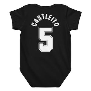 San Antonio Baby Onesie Fiesta Colors | Custom Name Jersey Onesie | Spurs Style Baby Outfit | Personalized Baby Gift | Castleito Back