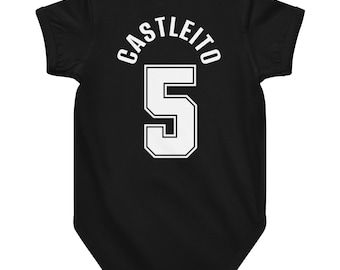 San Antonio Baby Onesie Fiesta Colors | Custom Name Jersey Onesie | Spurs Style Baby Outfit | Personalized Baby Gift | Castleito Back