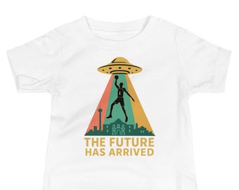 Alien UFO Basketball Baby Tee, Futuristic Infant Shirt