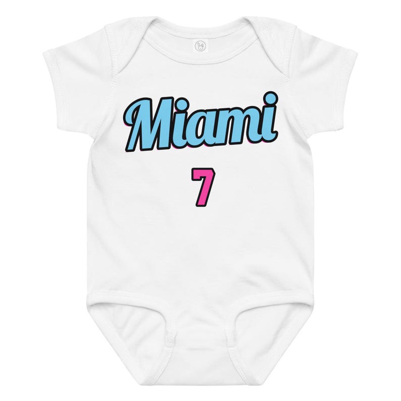 Custom Miami Baby Onesie, Personalized Baby Outfit, Vice Baby Bodysuit, Custom Name Baby Jersey, Basketball Baby Gift