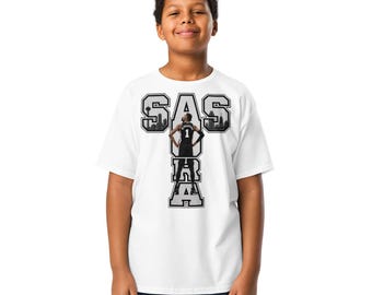 Youth San Antonio Basketball Aura Shirt, Kids Vertical SAS Graphic Tee, Black White Skyline Shirt
