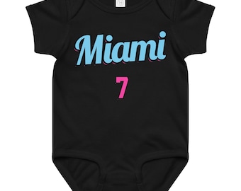 Custom Miami Baby Onesie, Personalized Baby Outfit, Vice Baby Bodysuit, Custom Name Baby Jersey, Basketball Baby Gift